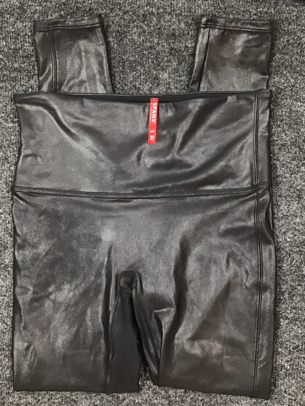 SPANX Black Faux Leather coated High-Rise Shaping Leggings L